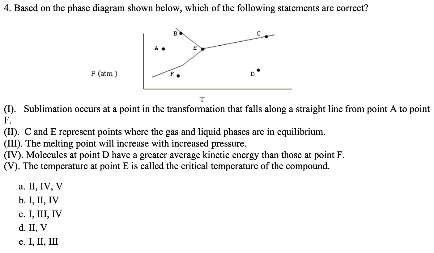 Solved 4. Based on the phase diagram shown below, which of | Chegg.com