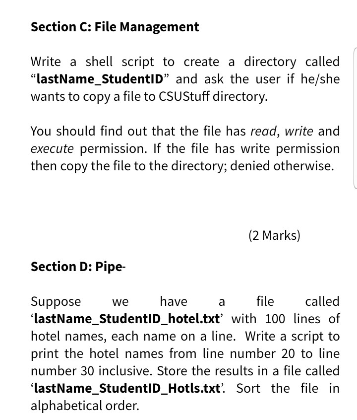 Solved Section C File Management Write A Shell Script To Chegg Com