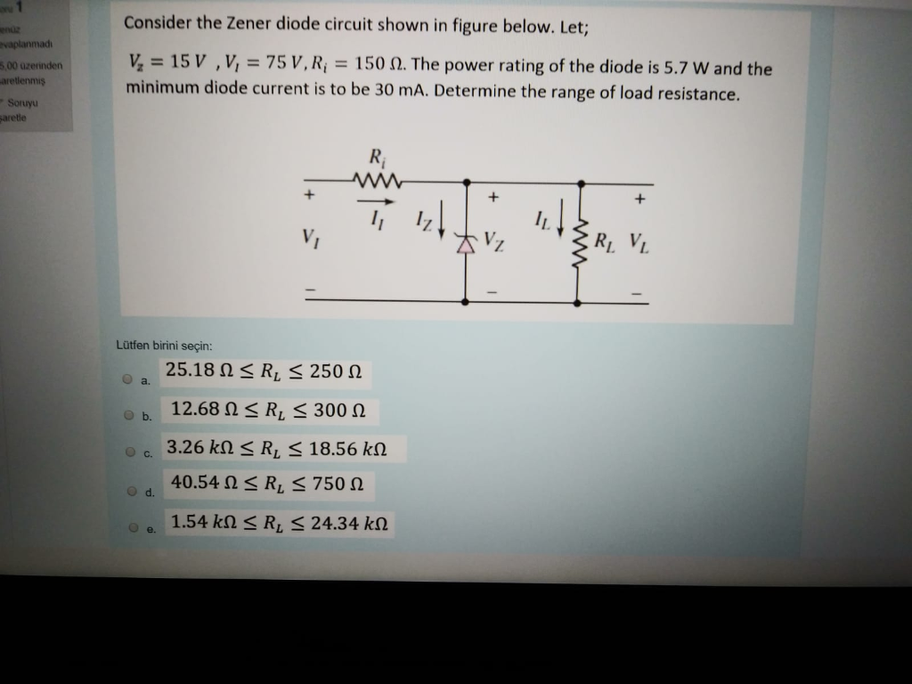 Solved Consider The Zener Diode Circuit Shown In Figure | Chegg.com