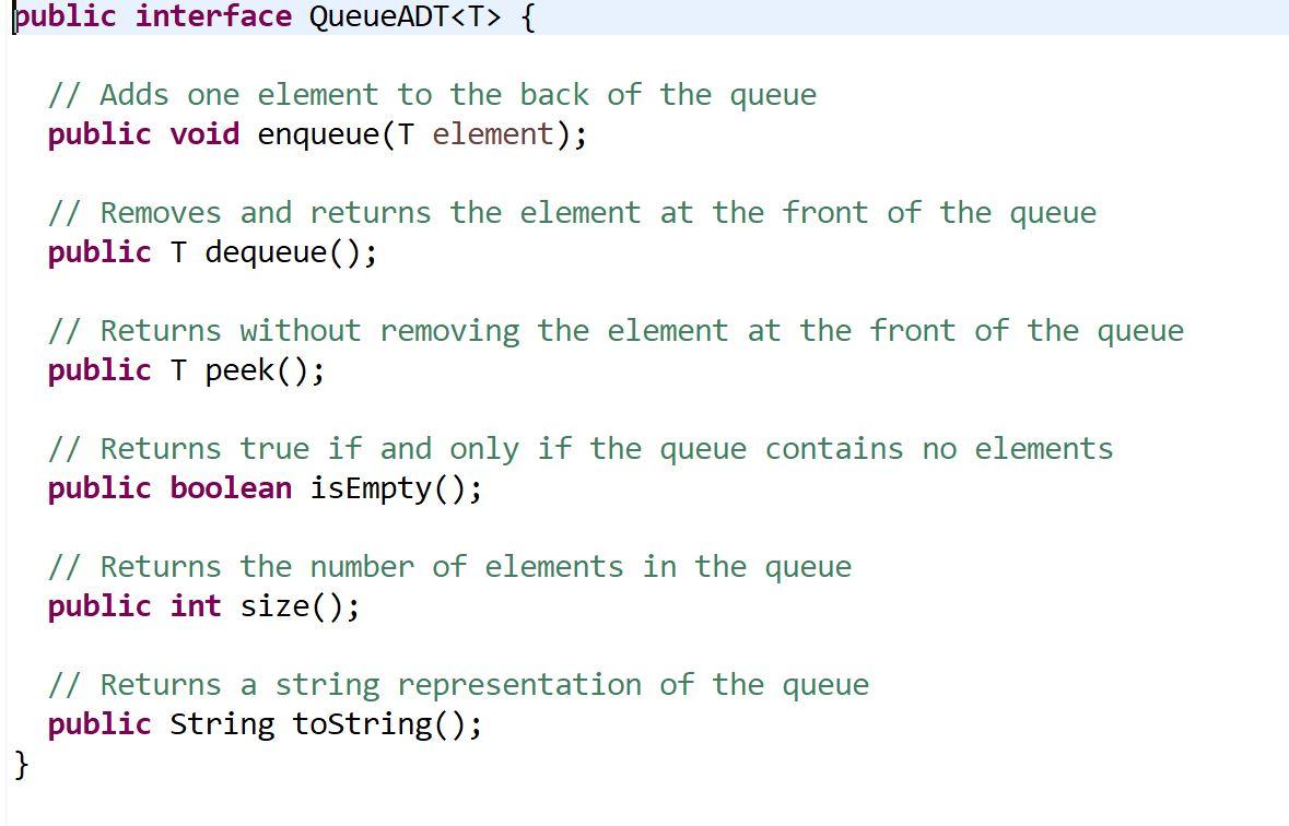 public interface QueueADT { // Adds one element to | Chegg.com