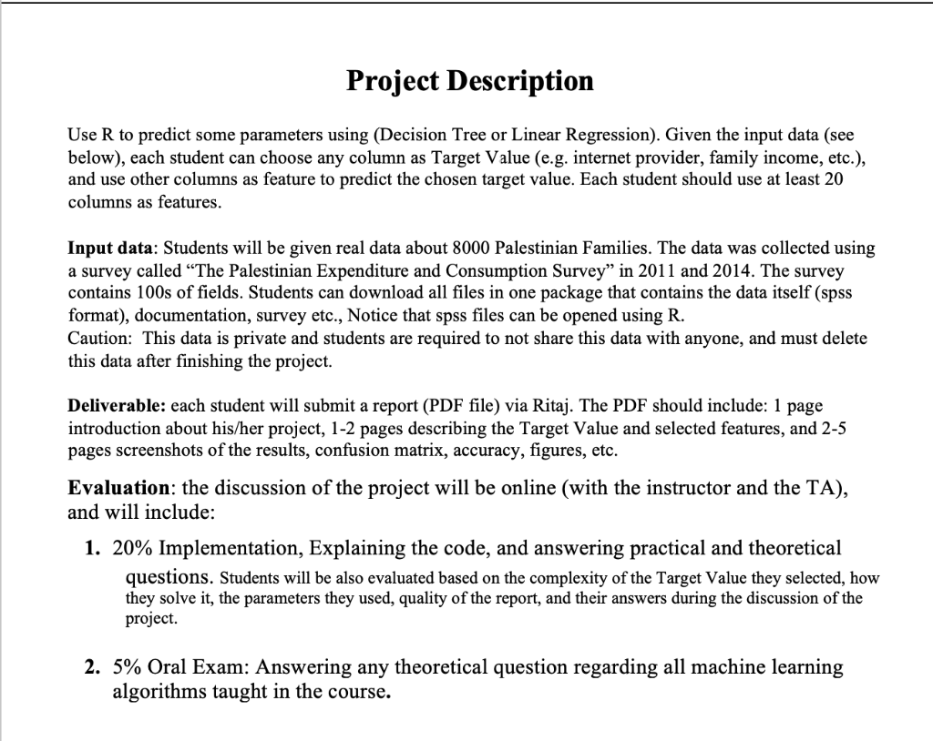 Project Description Use R to predict some parameters | Chegg.com
