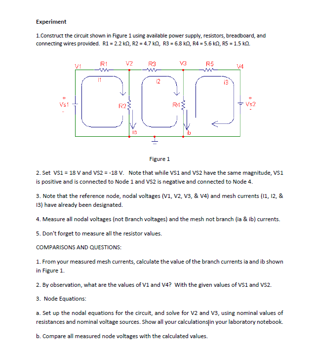 Solved Experiment 1. Construct the circuit shown in Figure 1 | Chegg.com