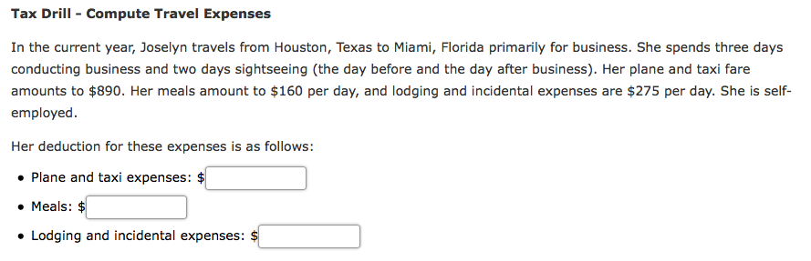 Solved Tax Drill Compute Travel Expenses In the current Chegg