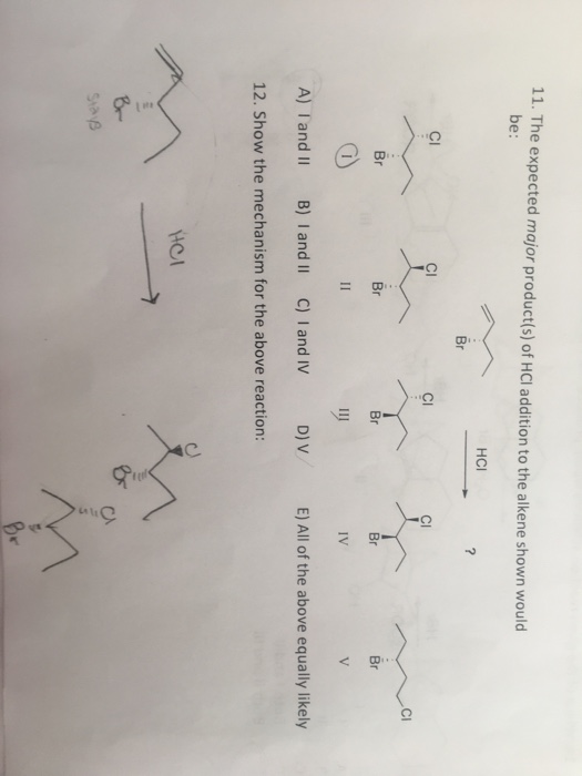 Solved The expected major product(S) of HCl addition to the | Chegg.com