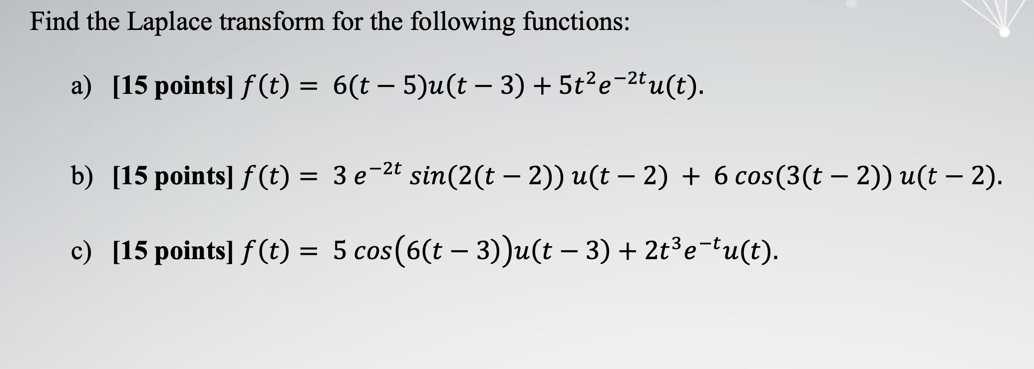 Solved Find the Laplace transform for the following | Chegg.com