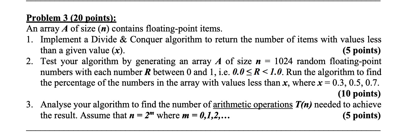 Solved Problem 3 (20 points): An array A of size (n) | Chegg.com
