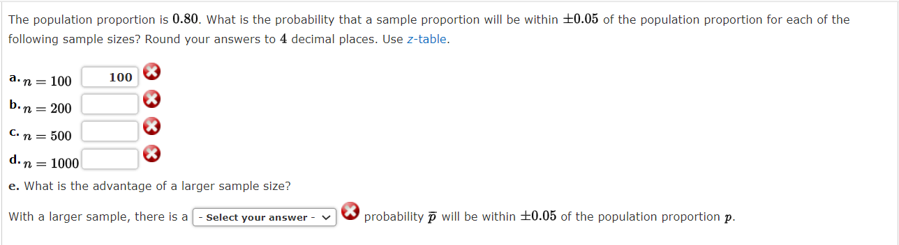 Solved The population proportion is 0.80 . What is the | Chegg.com