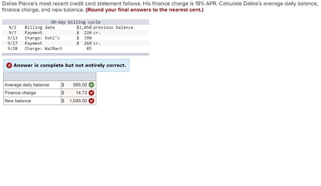Solved Dallas Pierce's most recent credit card statement