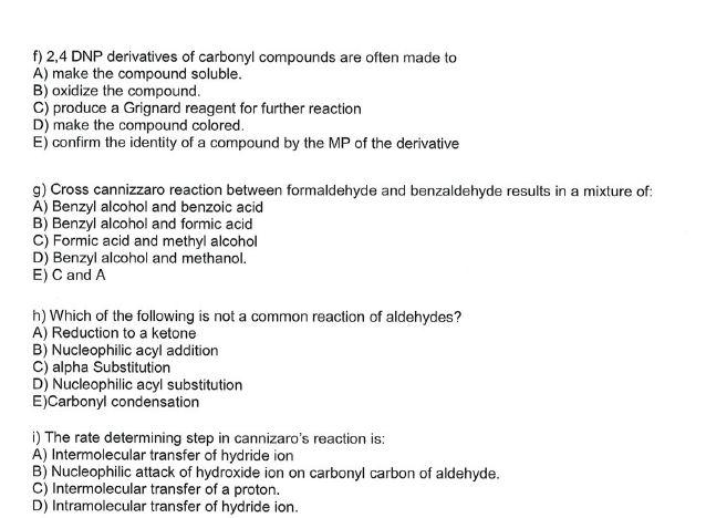 Solved F) 2,4 Dnp Derivatives Of Carbonyl Compounds Are 