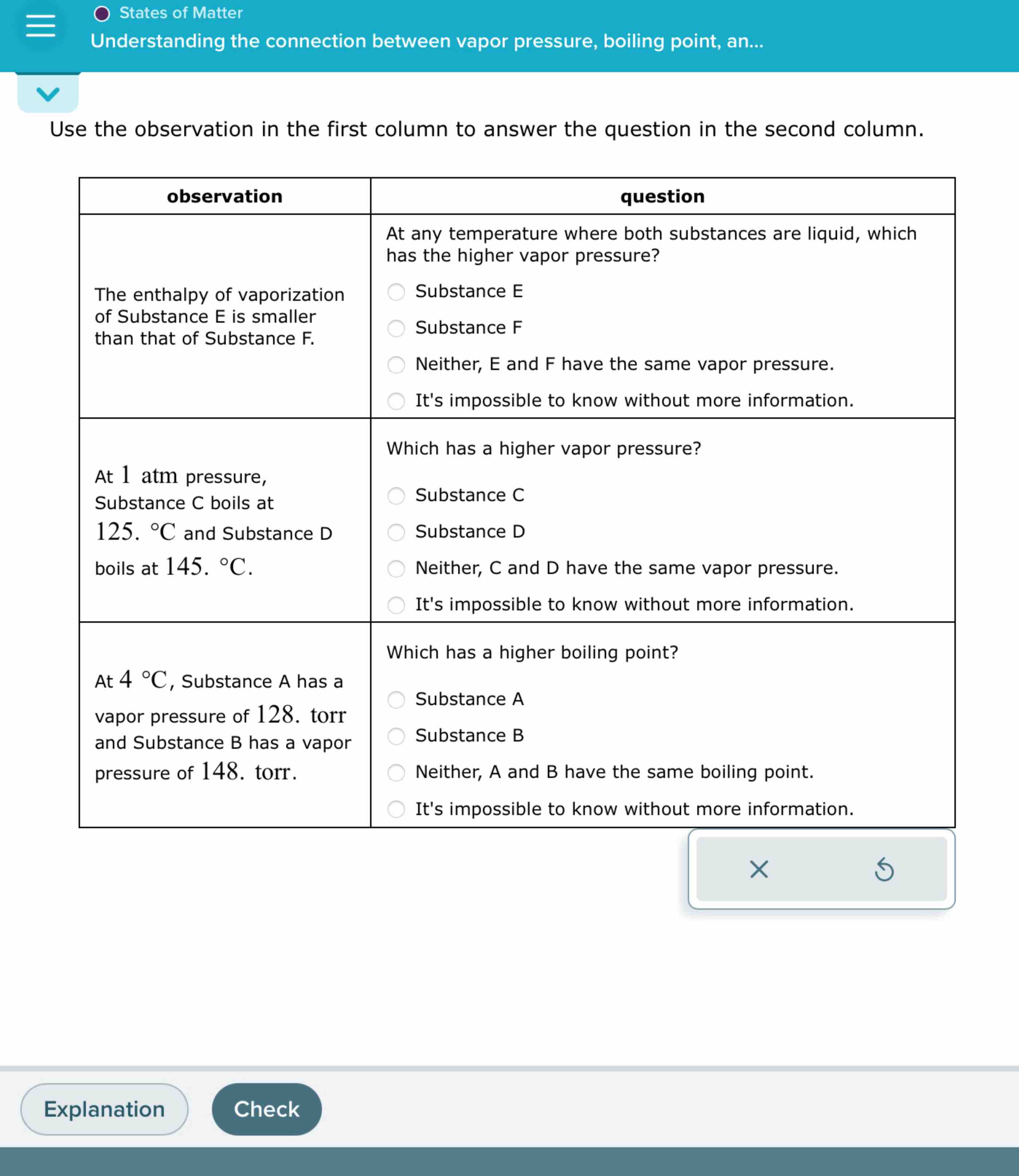 Solved Use The Observation In The First Column To Answer The | Chegg.com