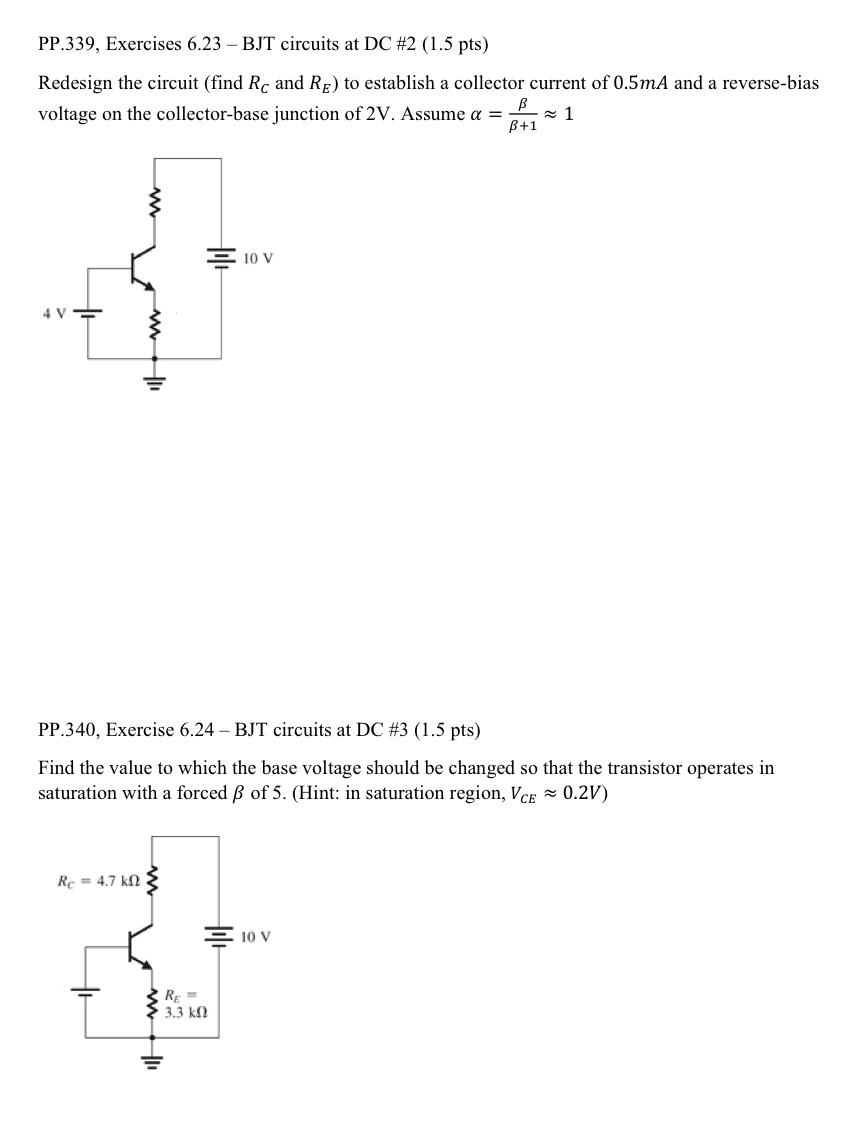 Solved PP.339, Exercises 6.23 BJT circuits at DC \2 (1.5