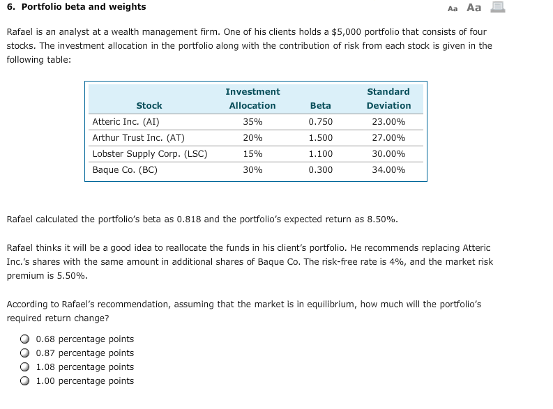 Solved 5. Portfolio risk and return Aa Aa Ariel holds a