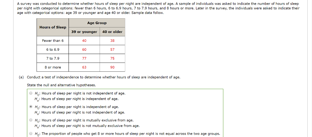 Solved A survey was conducted to determine whether hours of | Chegg.com