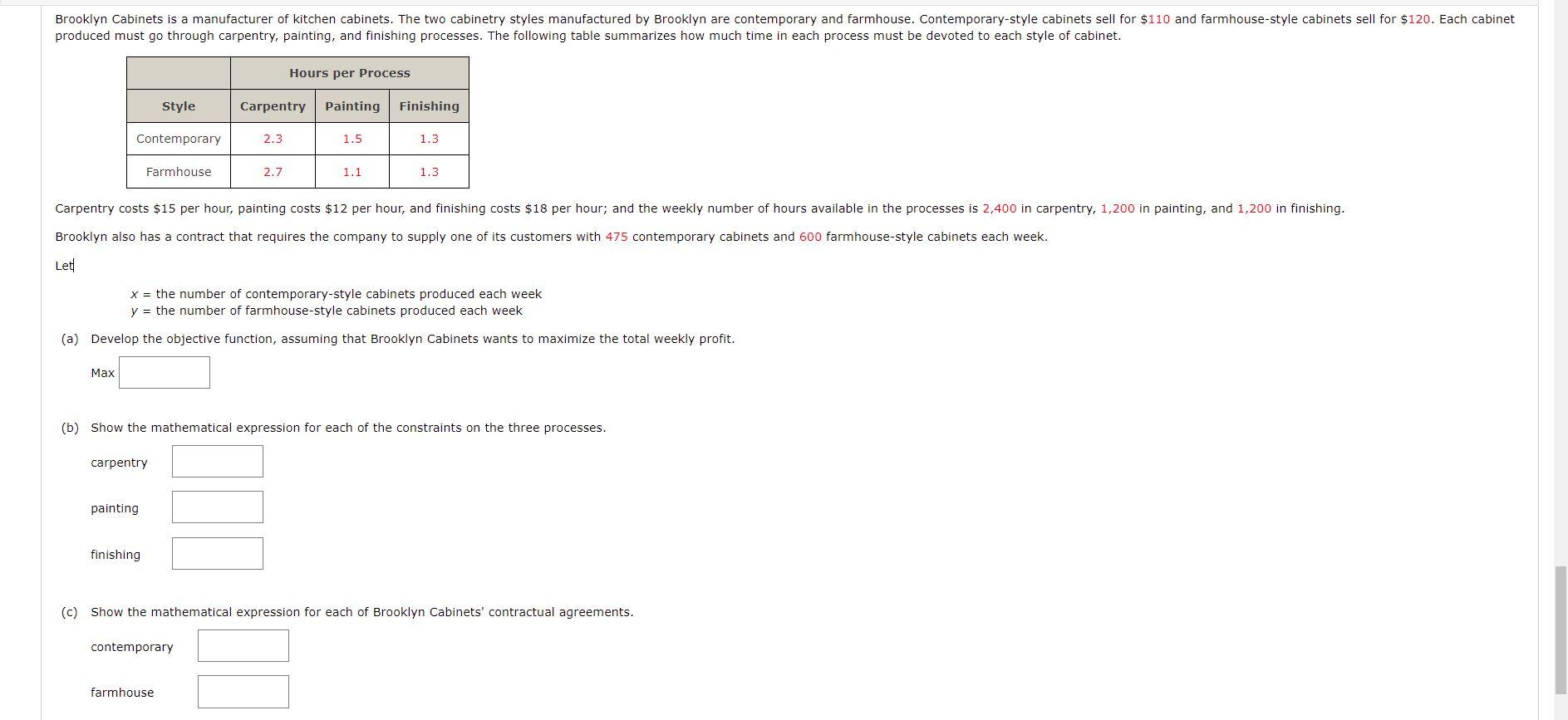 Solved Brooklyn is a manufacturer of kitchen