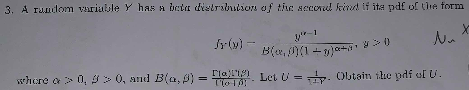 Solved 3. A random variable Y has a beta distribution of the | Chegg.com