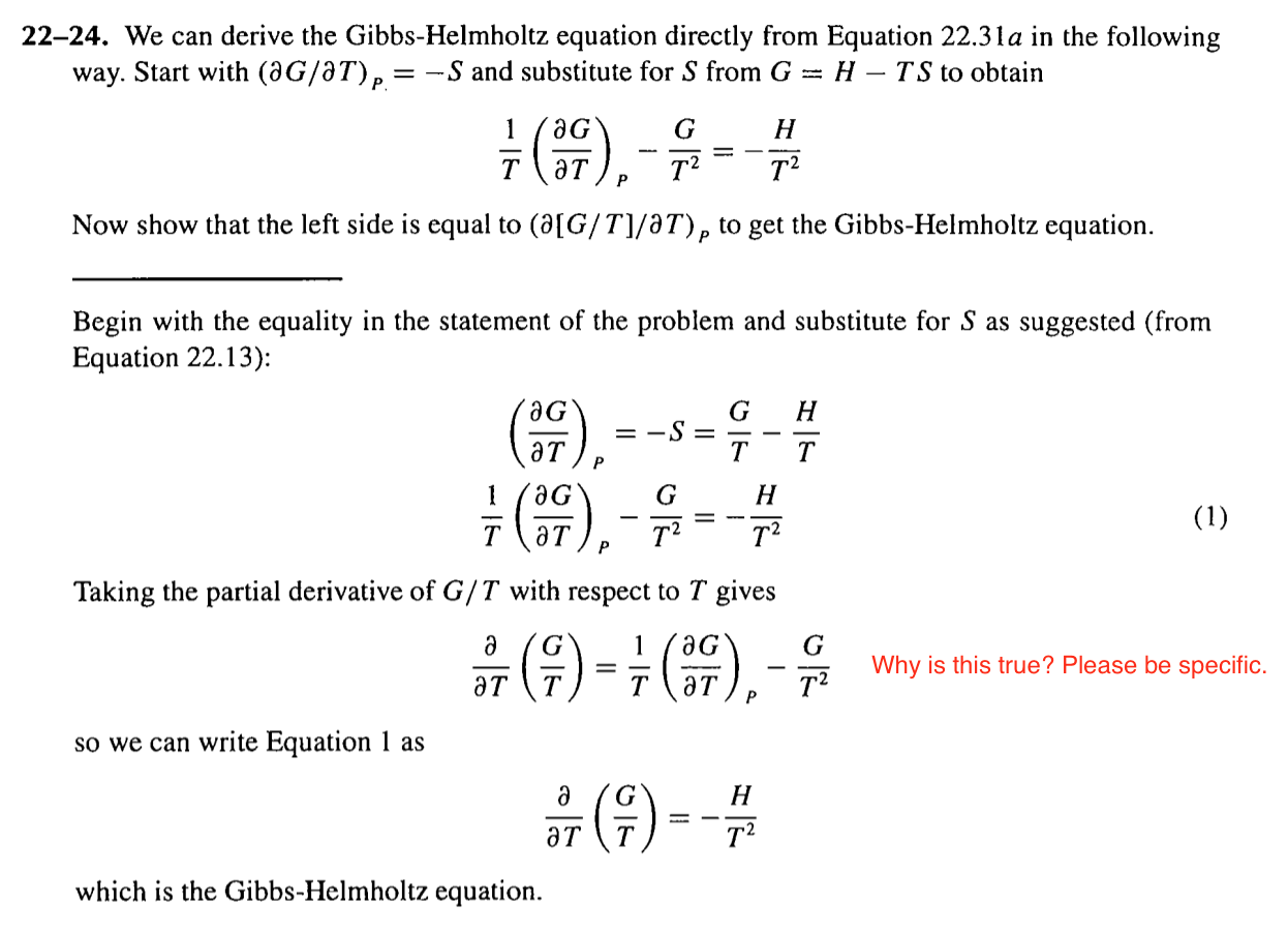 Solved 22 24 We Can Derive The Gibbs Helmholtz Equation Chegg Com