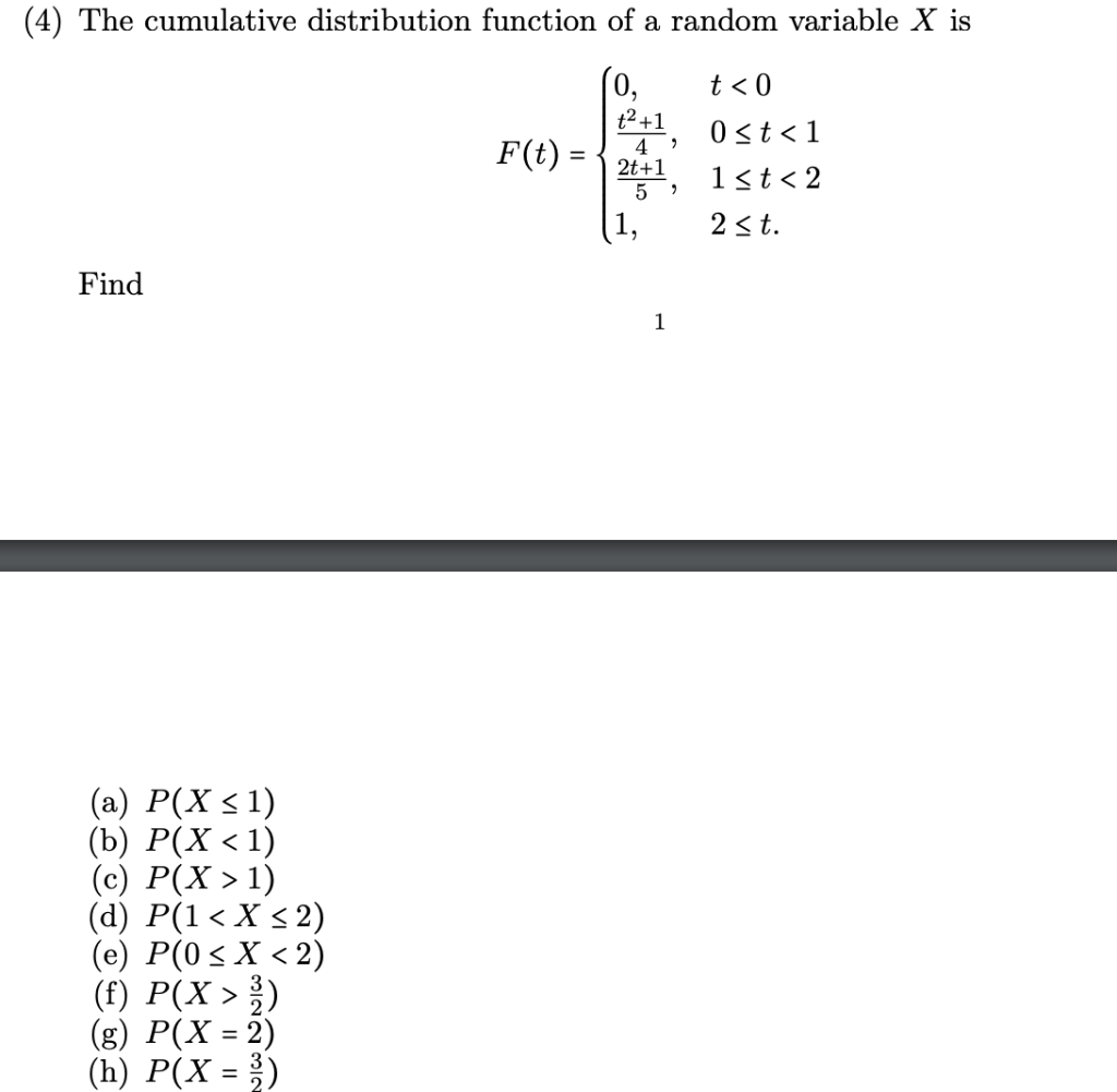 Solved 4 The Cumulative Distribution Function Of A Rand Chegg Com