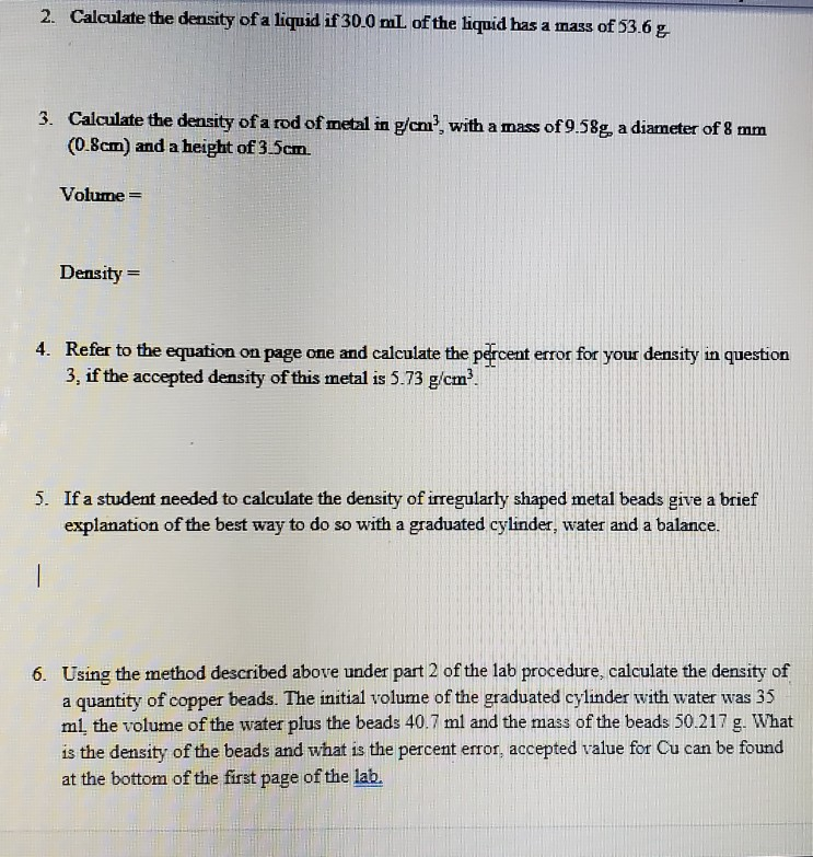 Solved name art 1. Density of a Liquid Unknown liquid