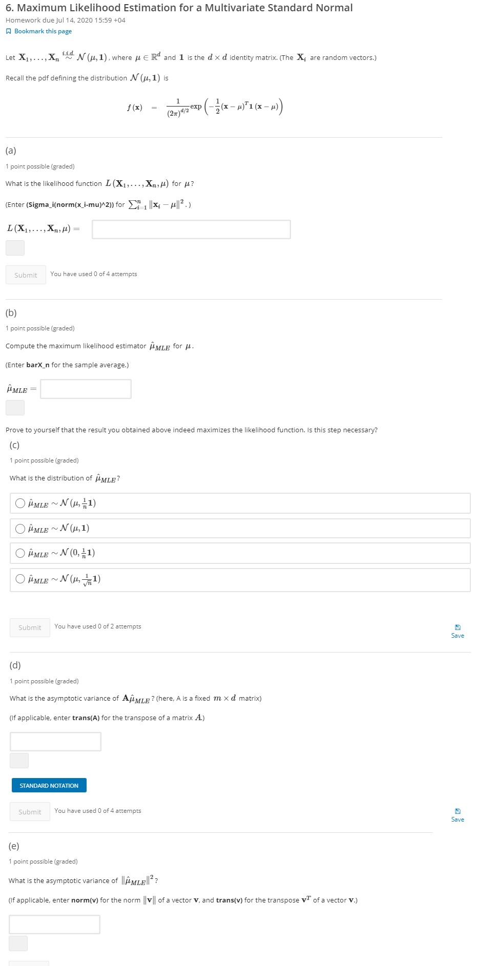 Solved 6. Maximum Likelihood Estimation for a Multivariate | Chegg.com