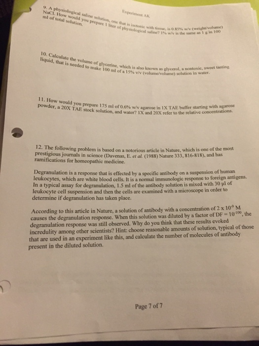 Solved A physiological saline solution, one that is isotonic