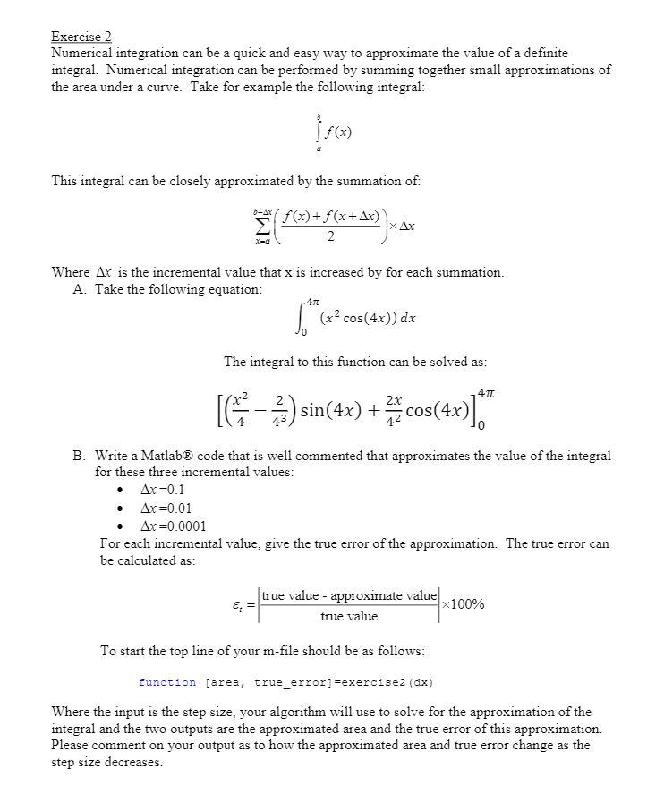Solved Exercise 2 Numerical integration can be a quick and | Chegg.com