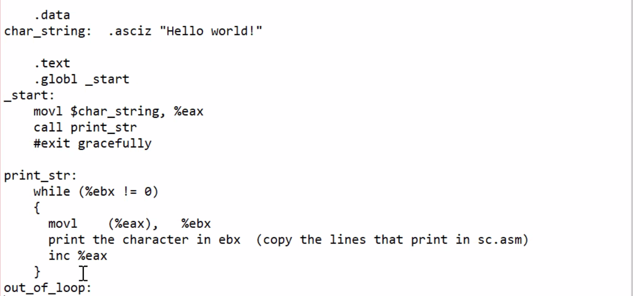 Solved Use an asciz assembler directive to create a string