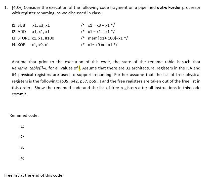 1. [40%] Consider the execution of the following code | Chegg.com