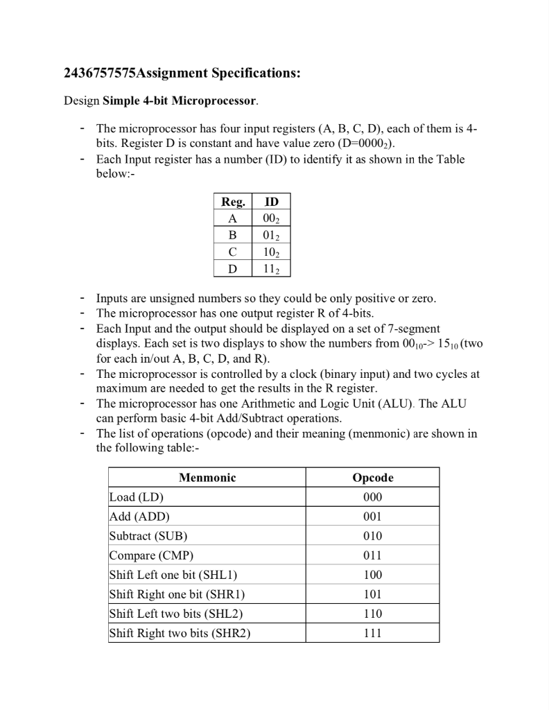 2436757575Assignment Specifications: Design Simple | Chegg.com