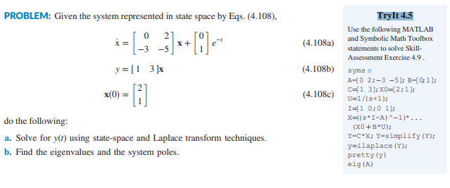 Solved PROBLEM: Given the system represented in state space | Chegg.com