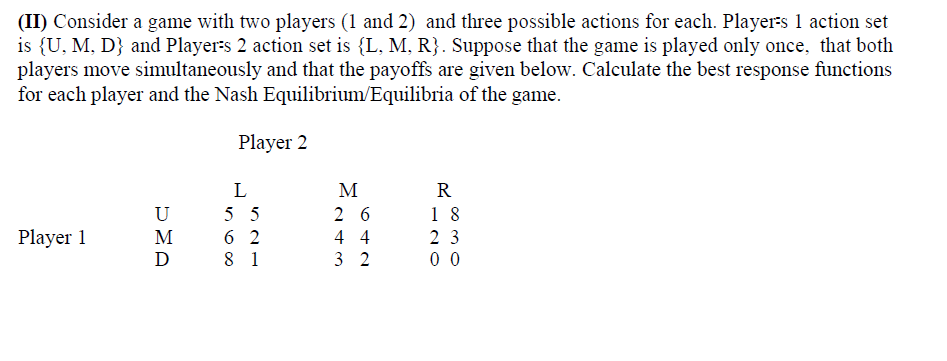 Solved II Consider a game with two players (1 and 2) and | Chegg.com