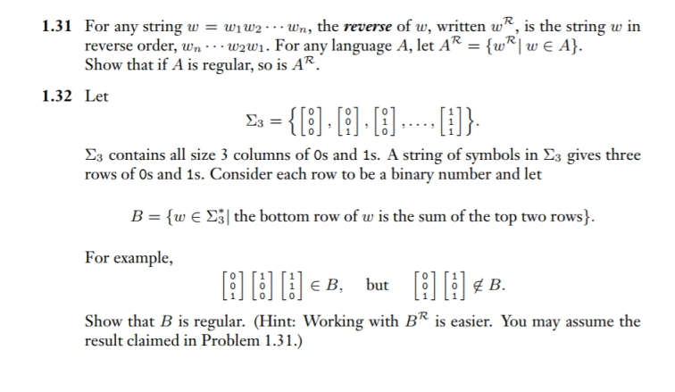 Solved 1.31 For any string w ww 2 wn the reverse of w Chegg