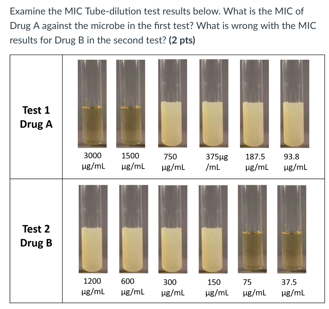 Solved Examine the MIC Tubedilution test results below.