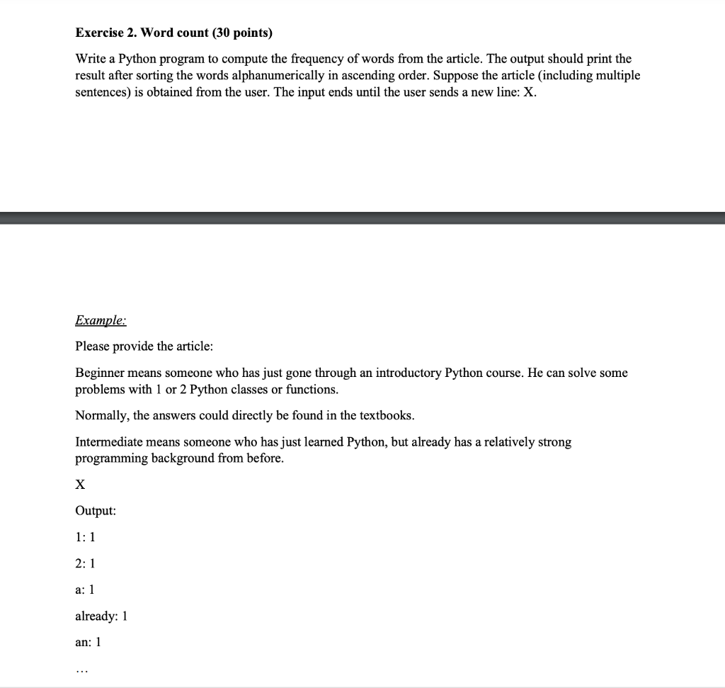 Solved Exercise 2. Word count (30 points) Write a Python | Chegg.com