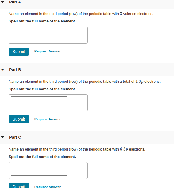 Solved Part A Name an element in the third period row of Chegg