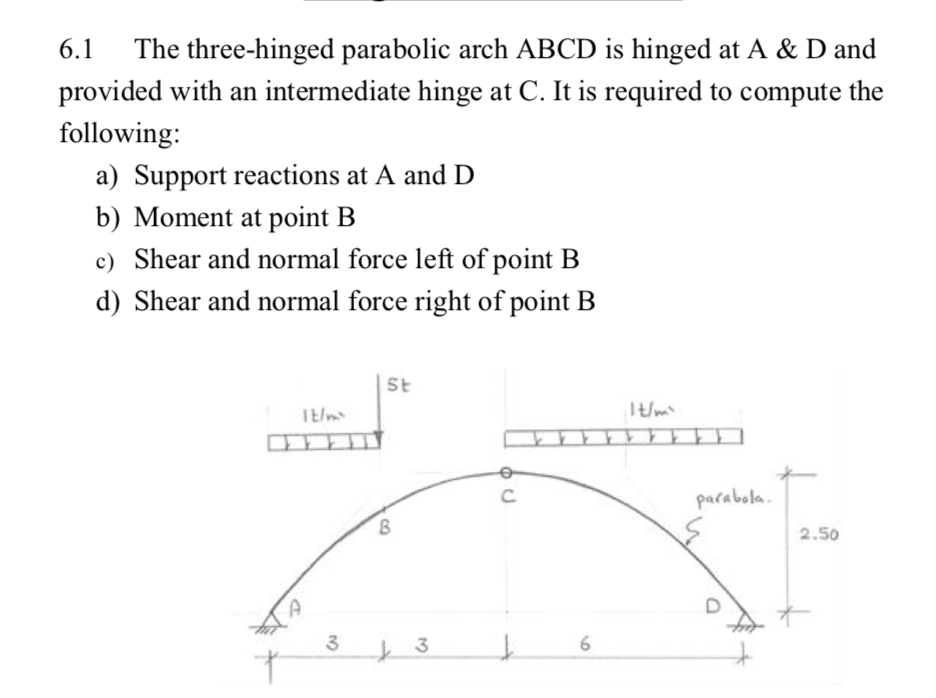 Solved 6.1 The Three-hinged Parabolic Arch ABCD Is Hinged At | Chegg.com