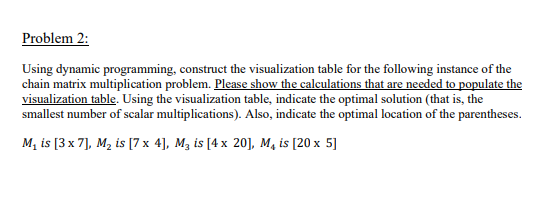 Solved Problem 2: Using dynamic programming, construct the | Chegg.com