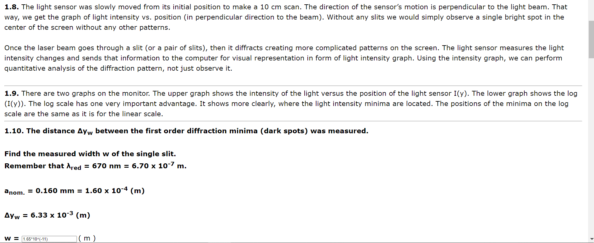 Solved Activity 1: Diffraction Pattern of a Single Slit. The | Chegg.com
