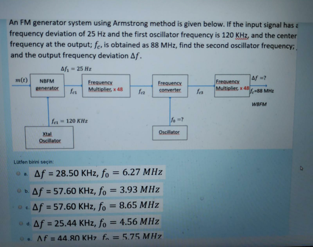 Solved An FM generator system using Armstrong method is | Chegg.com