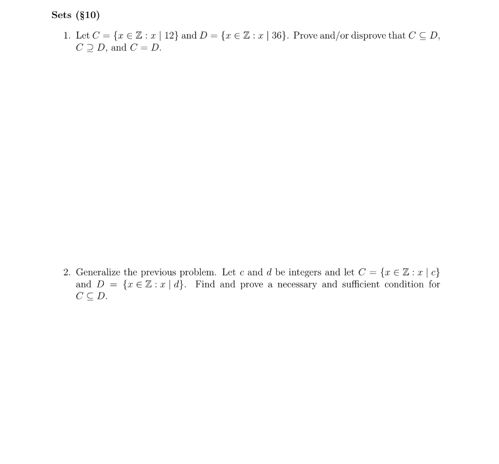 Solved 1 Let C {x∈z X∣12} And D {x∈z X∣36} Prove And Or