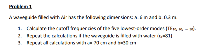 Solved Problem 1 A waveguide filled with Air has the | Chegg.com
