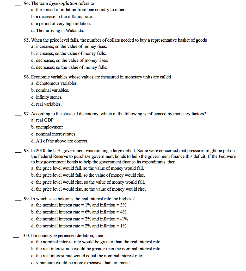 Solved 94. The term hyperinflation refers to a. the spread | Chegg.com