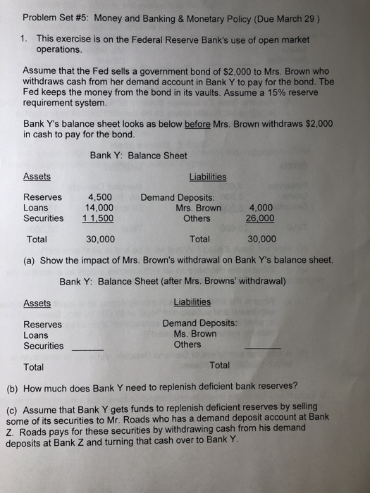 Solved Problem Set 5 Money and Banking & Policy