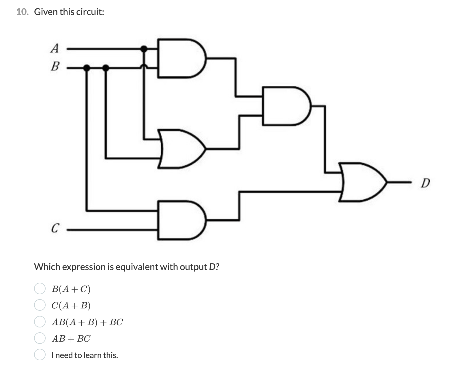 Solved 10. Given this circuit: Which expression is | Chegg.com