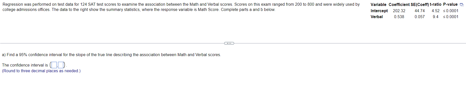 Solved Regression was performed on test data for 124 SAT | Chegg.com