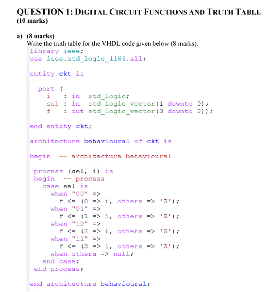 Solved QUESTION 1: DIGITAL CIRCUIT FUNCTIONS AND TRUTH TABLE | Chegg.com