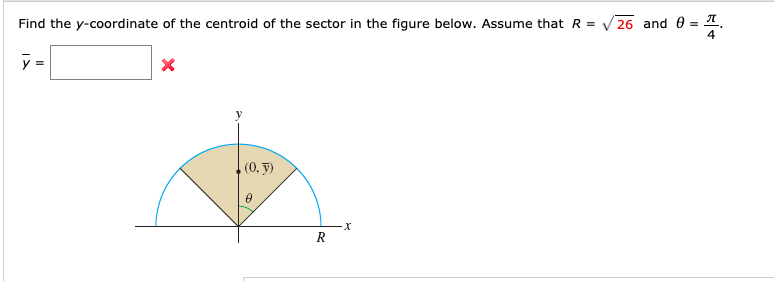 Solved Find the y-coordinate of the centroid of the sector | Chegg.com