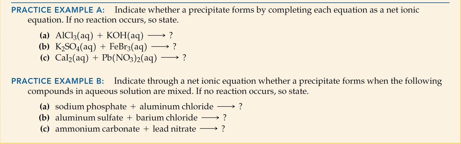 Solved: PRACTICE EXAMPLE A: Indicate Whether A Precipitate... | Chegg.com