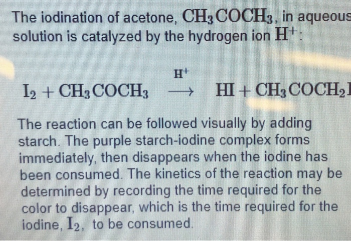 Solved The iodination of acetone, CH3COCH3, in aqueous | Chegg.com