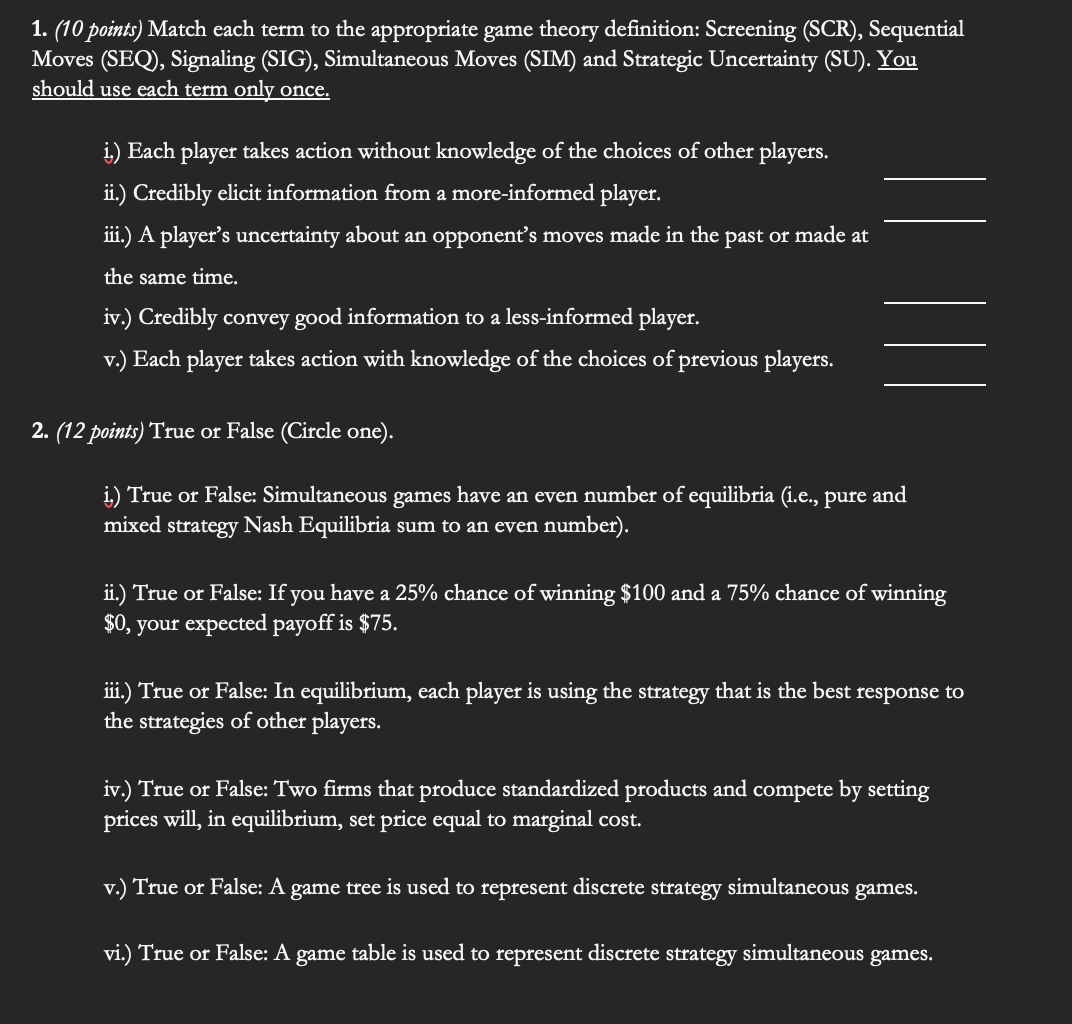 Solved 1. (10 points) Match each term to the appropriate | Chegg.com