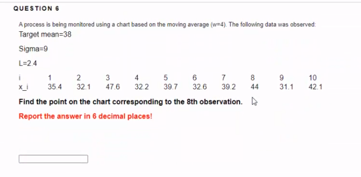 Solved QUESTION 6 A process is being monitored using a chart | Chegg.com